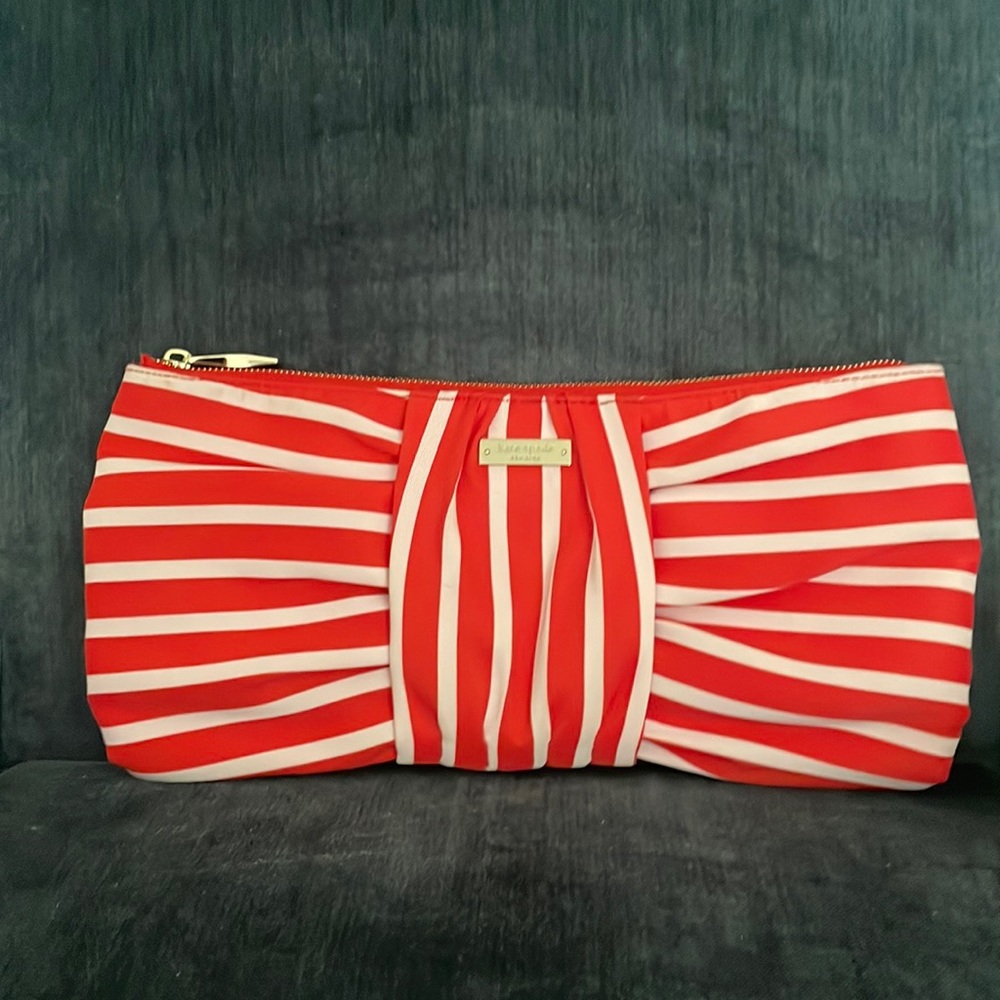 Kate Spade EUC Striped Bow Clutch